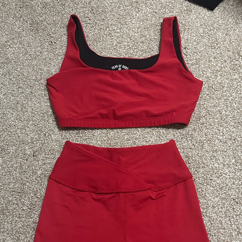 Year of Ours Red Sports Bra and Leggings Set